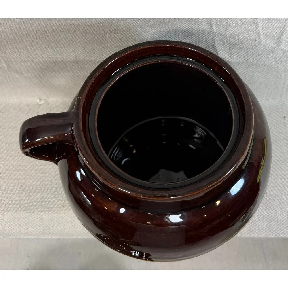 Vintage 2 Tone Stoneware Bean Pot Brown Cream Crock Star Mark 2 Farmhouse Decor